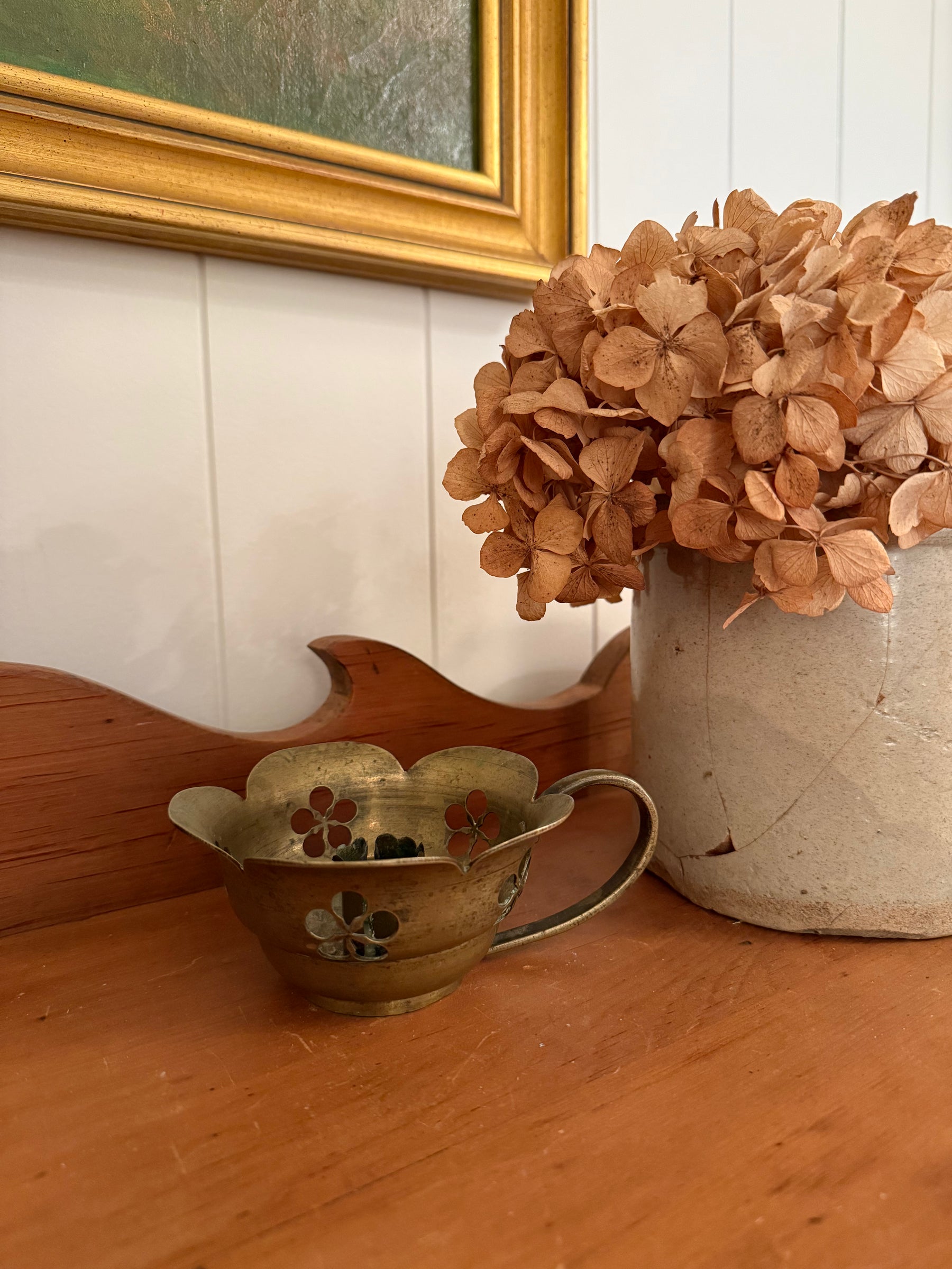 Floral Brass Candlestick Holder