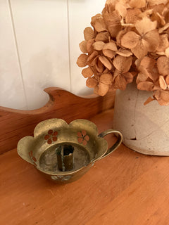 Floral Brass Candlestick Holder