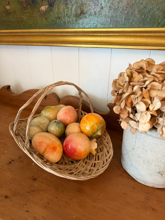 Basket with 8 Alabaster Fruit