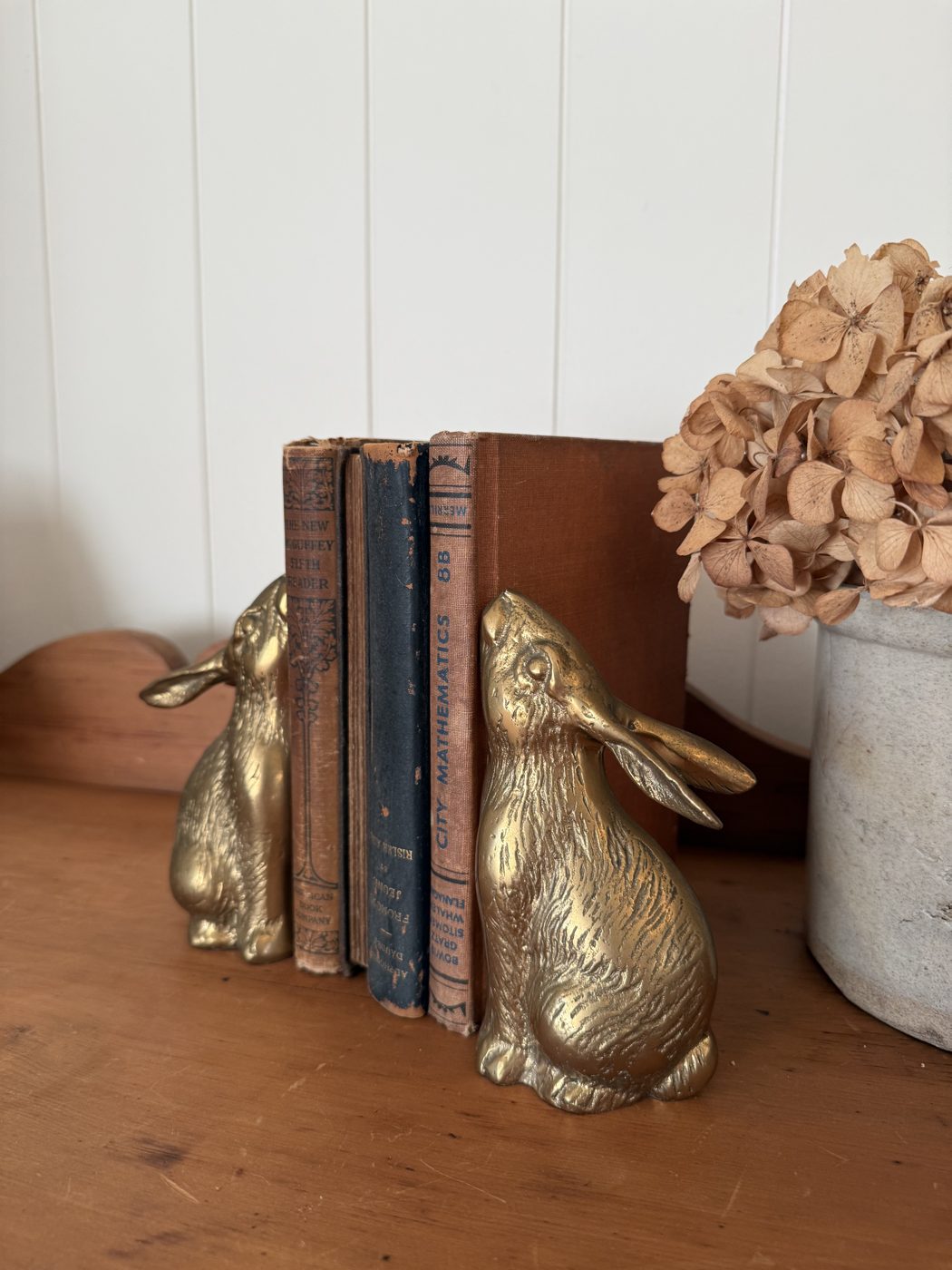 Pair of brass rabbit bookends